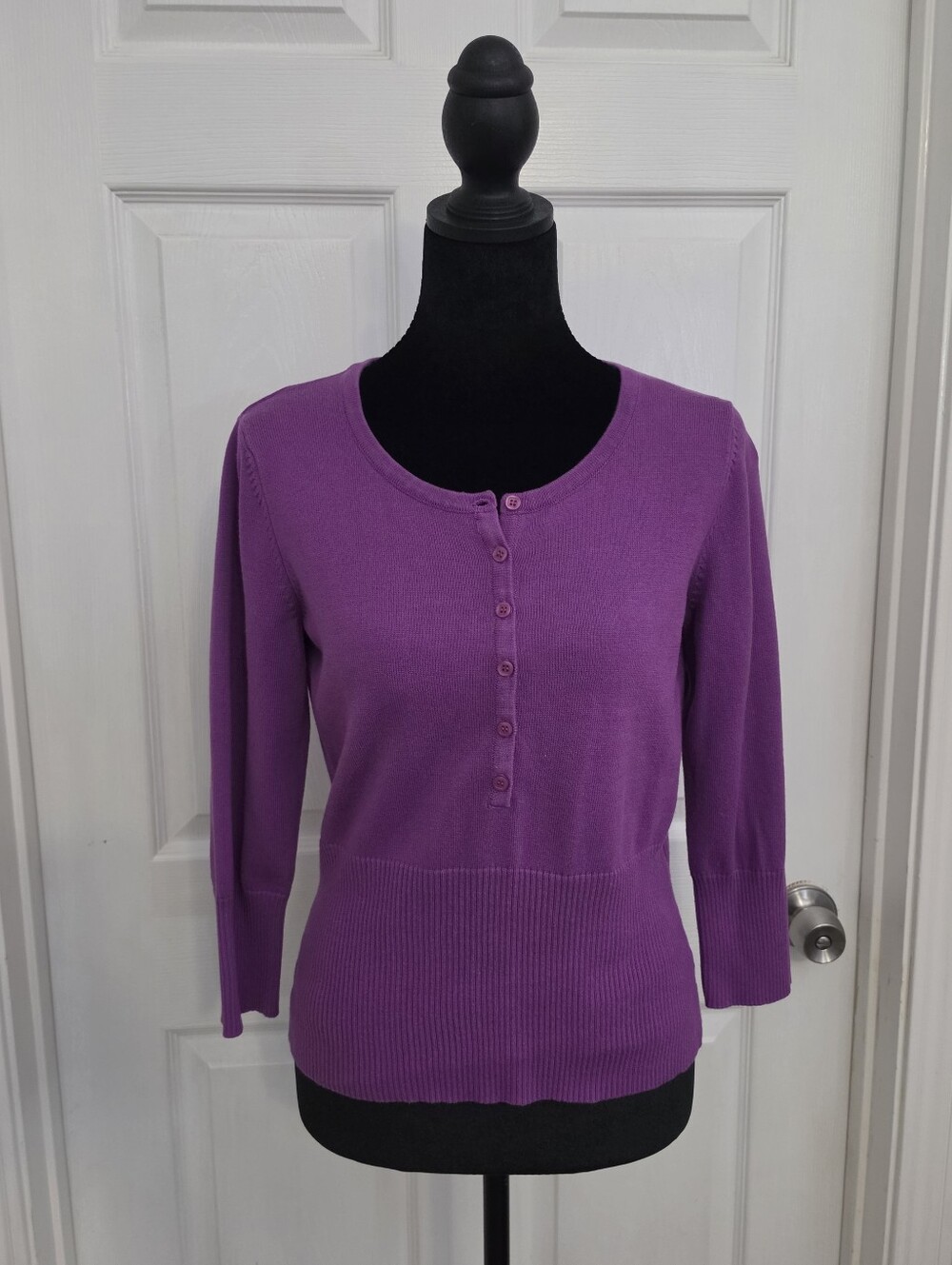 Casual Corner Violet Scoop-Neck Ribbed Waist Sweater